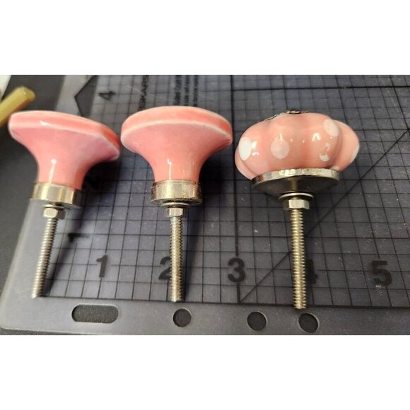 Set of 3 Pink Ceramic Knobs Decorative Drawer Pulls Geometric Floral Design Vint - Picture 7 of 8